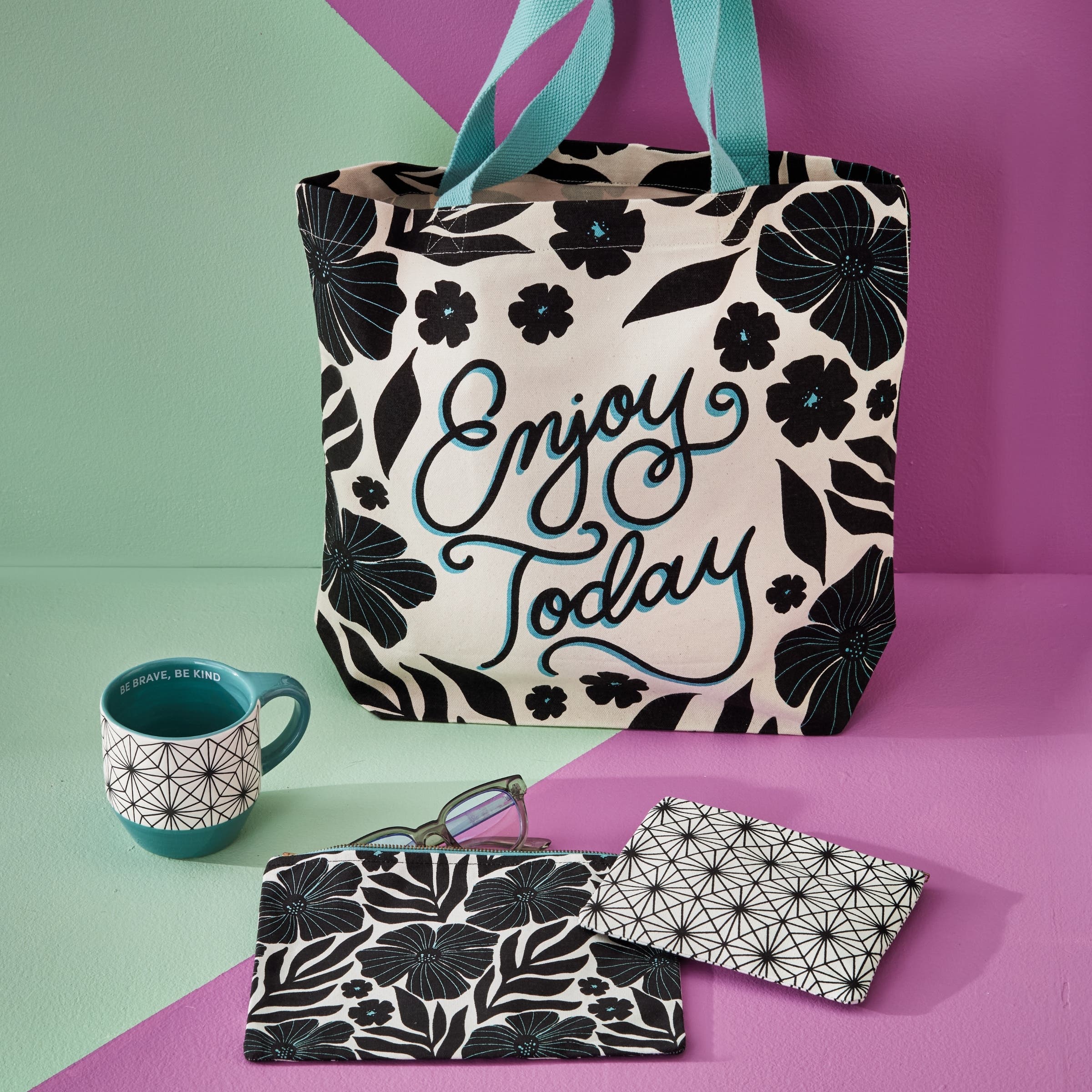 tag Enjoy Today Tote Aqua Cotton Everyday, Alternate, color, Aqua
