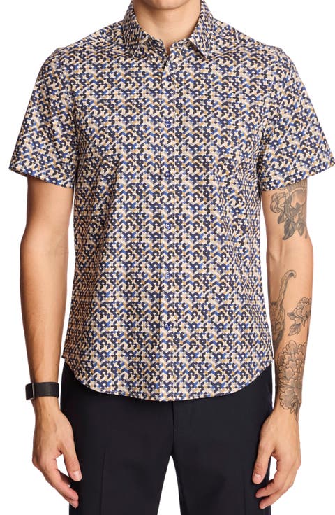 Sawyer Trim Fit Geometric Short Sleeve Button-Up Shirt