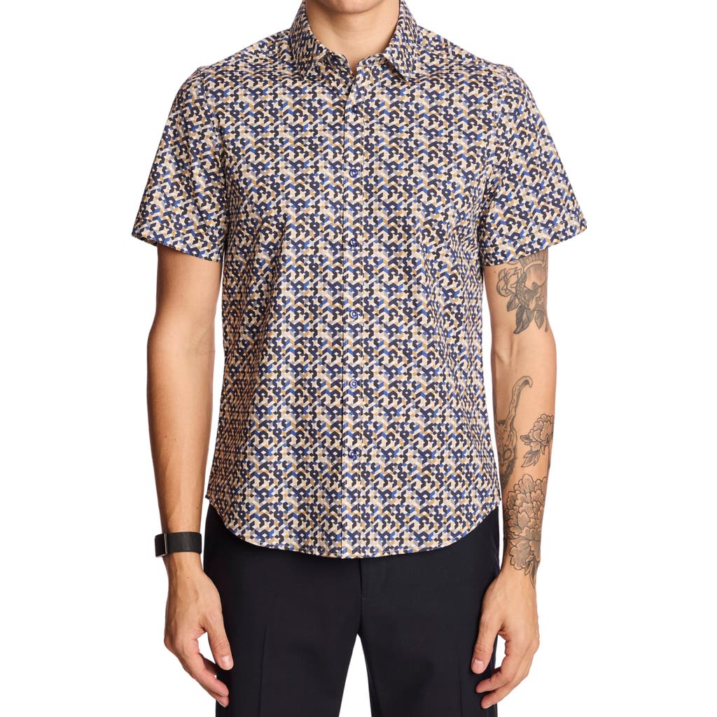 Paisley & Gray Sawyer Trim Fit Geometric Short Sleeve Button-up Shirt