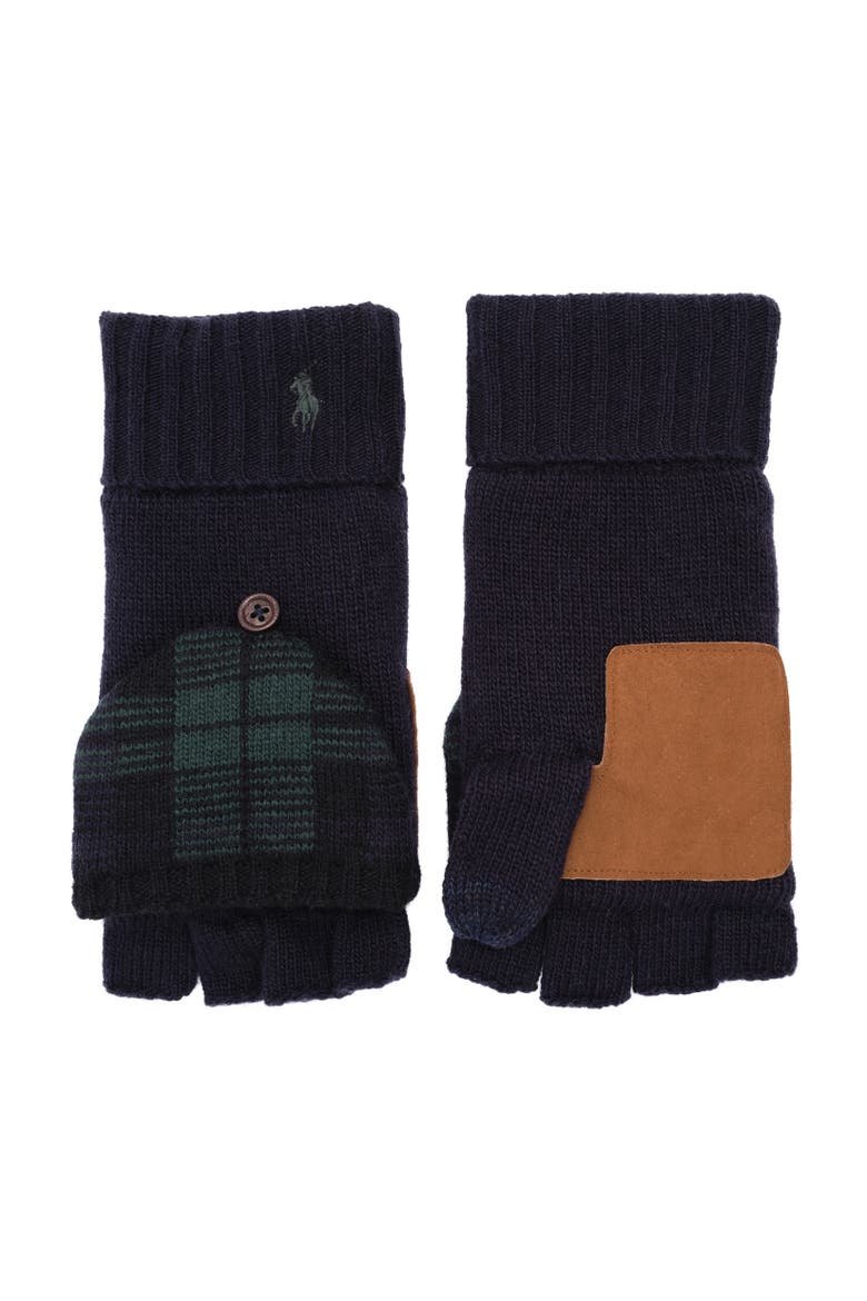 Plaid Mitt Convertible Glove, Alternate, color, Collection Navy