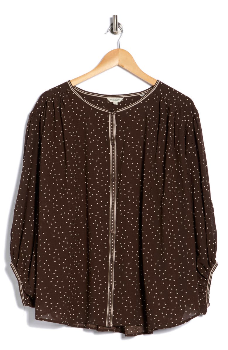 MAX STUDIO Button Front Top, Alternate, color, Chocolate Brown Dot