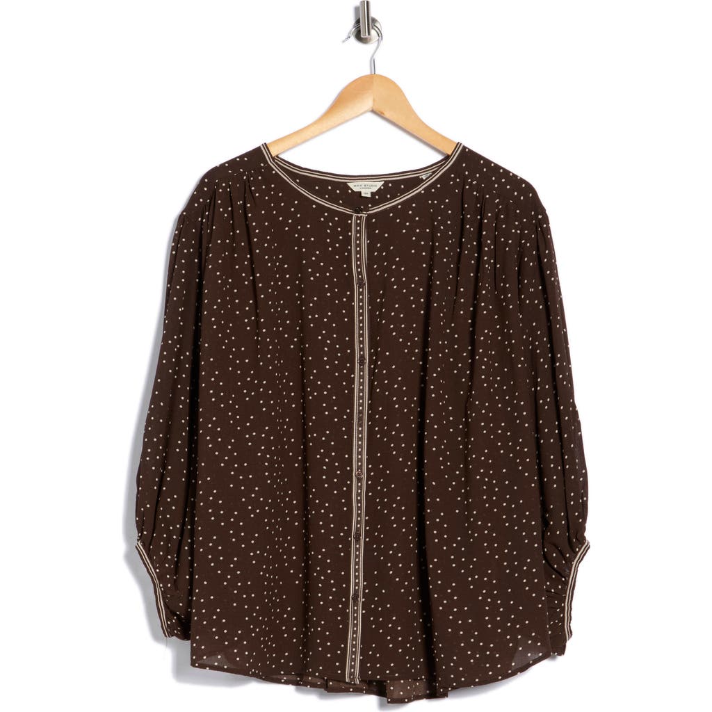 Max Studio Button Front Top In Brown