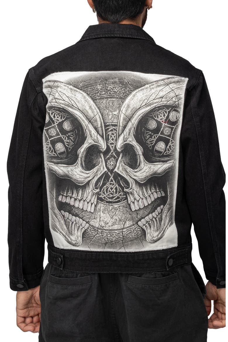 Skull Patch Denim Jacket, Alternate, color, JET BLACK