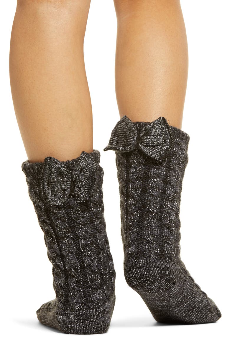 Laila Bow Fleece Lined Socks, Alternate, color, CHARCOAL / SILVER