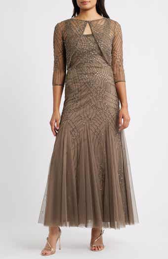 Beaded Gown with Long Sleeve Jacket