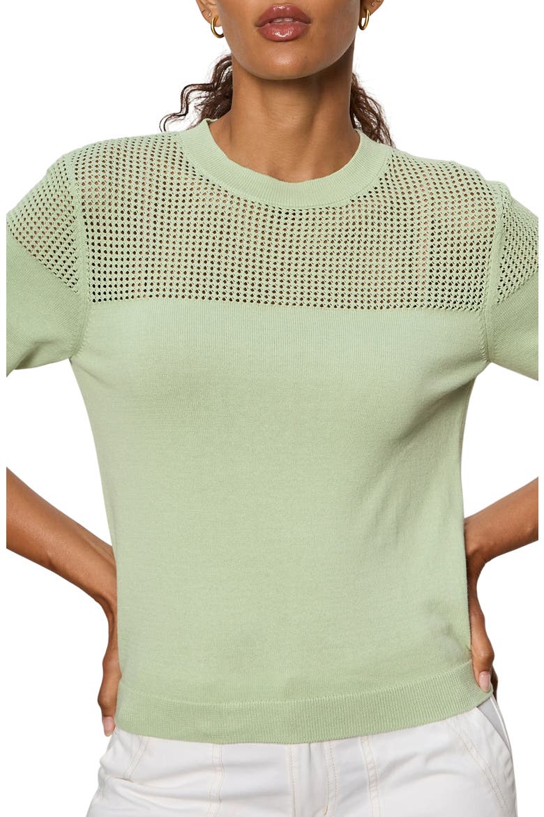 Mixed Stitch Short Sleeve Cotton Sweater, Alternate, color, DETOX GREEN