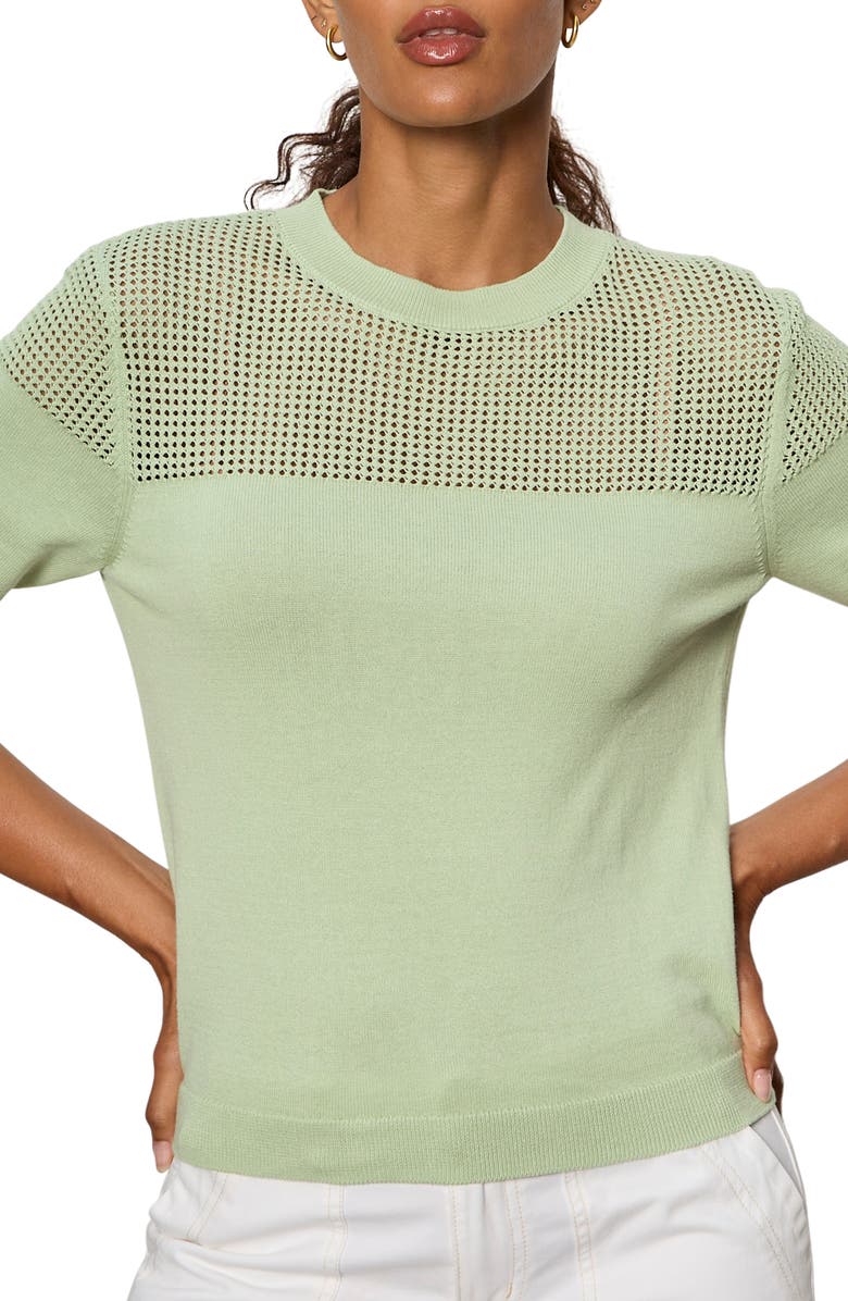 Sanctuary Mixed Stitch Short Sleeve Cotton Sweater, Alternate, color, Detox Green