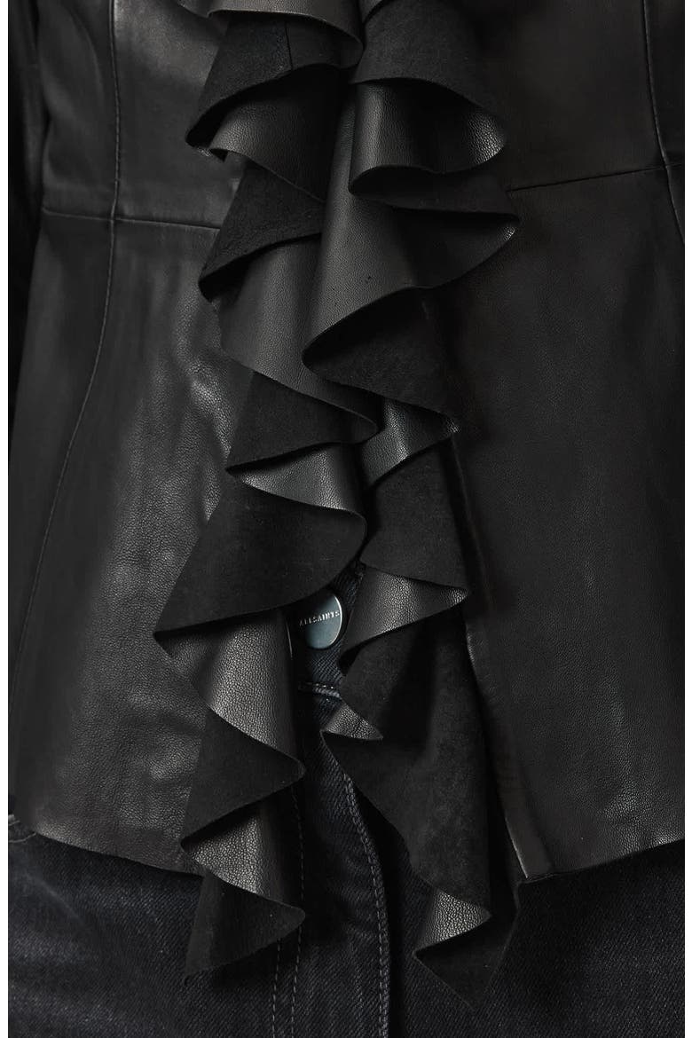 Luana Ruffled Leather Shirt, Alternate, color, BLACK