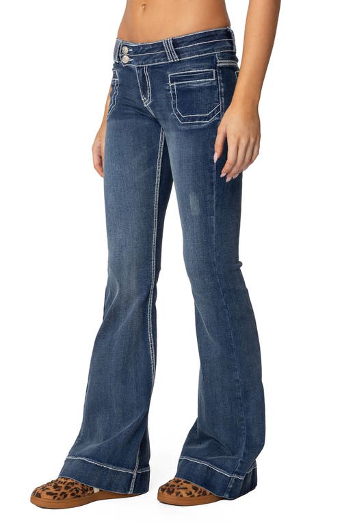 Edikted Contrast Topstitch Flare Jeans In Blue-washed