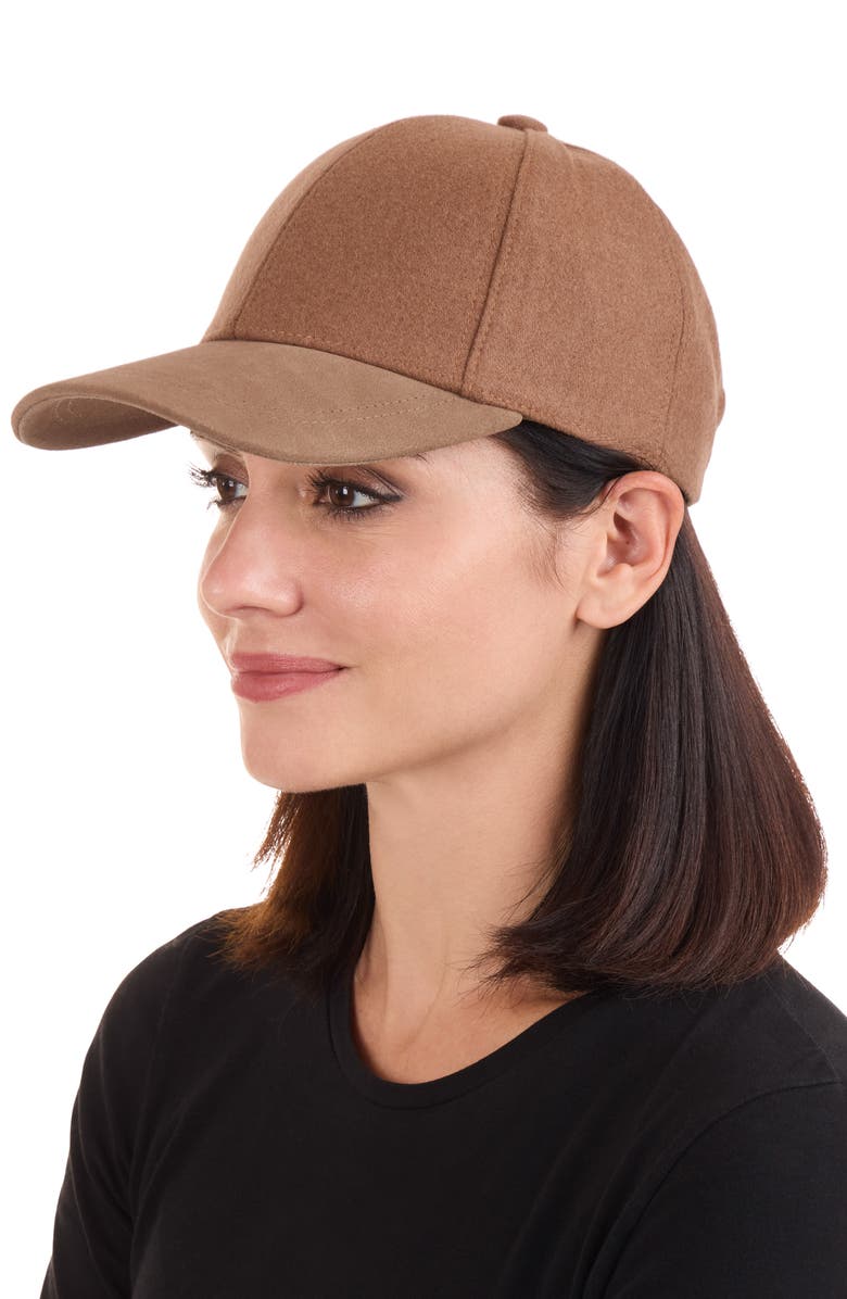 Bruno Magli Wool Blend & Leather Baseball Cap, Alternate, color, Camel