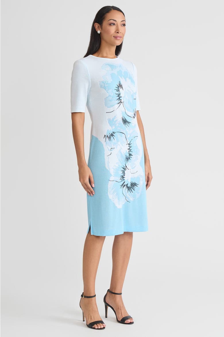 Bold Floral Jacquard Knit Sheath Dress, Alternate, color, Serene/White/Black
