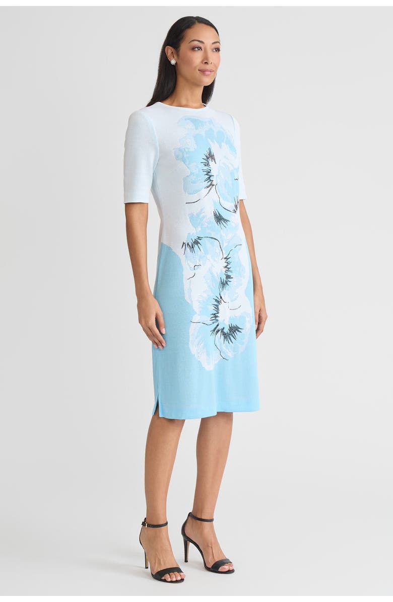 Ming Wang Bold Floral Jacquard Knit Sheath Dress, Alternate, color, Serene/White/Black