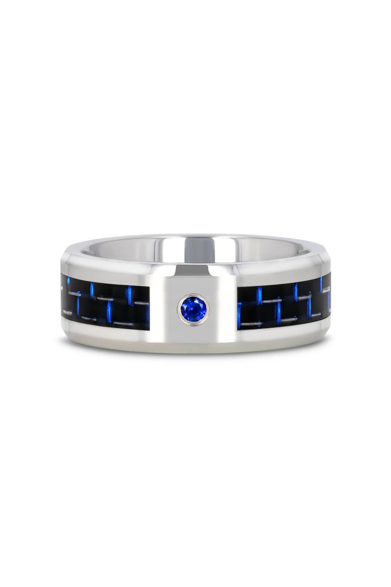 Neptune Tungsten Carbide Wedding Band, Alternate, color, Silver / Black / Blue