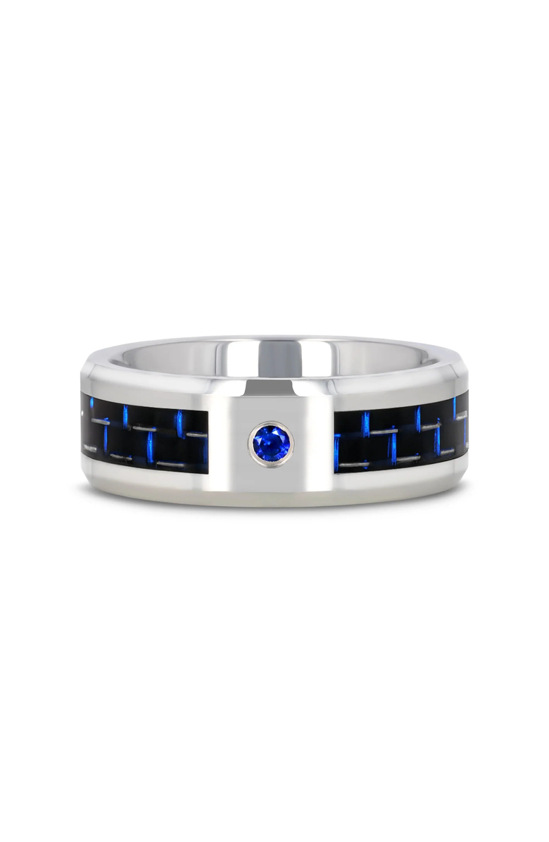 Larson Jewelers Neptune Tungsten Carbide Wedding Band, Alternate, color, Silver / Black / Blue