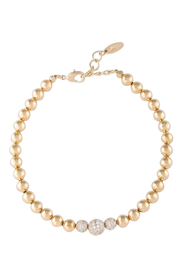 Cubic Zirconia Bead Anklet, Main, color, GOLD