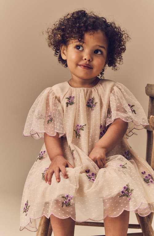 Next Kids' Dobby Mesh Party Dress In Neutral