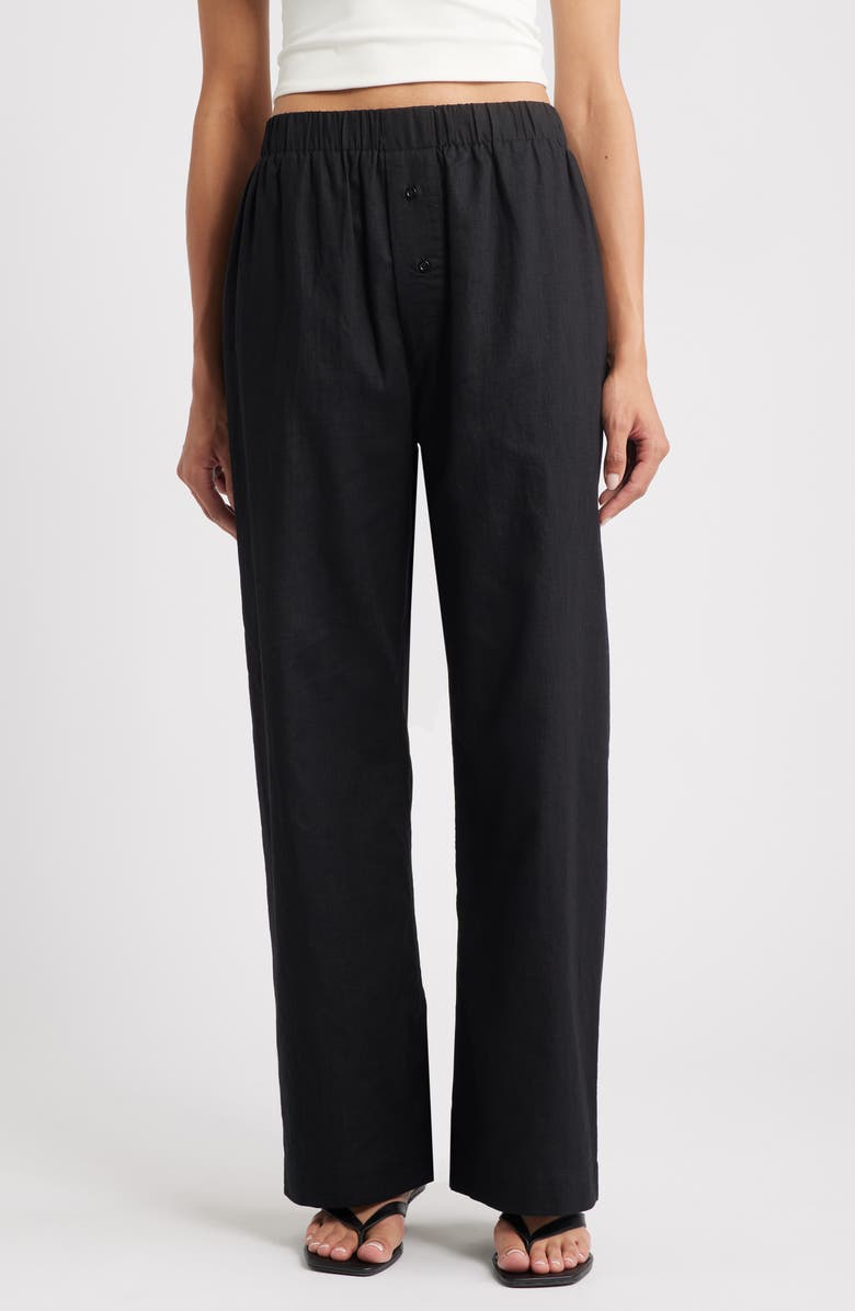 ARTLESS FOREVER Pull-On Linen & Cotton Wide Leg Pants, Main, color, Black