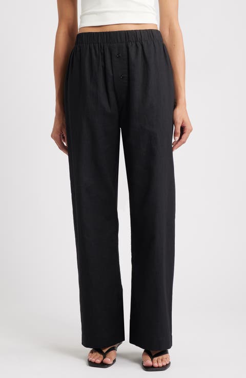 Pull-On Linen & Cotton Wide Leg Pants