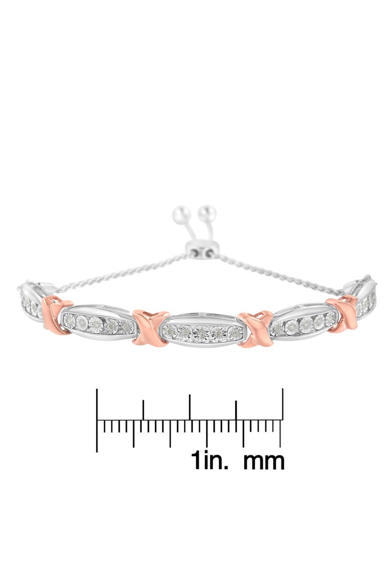 Silver 1/4 Cttw Round-Cut Diamond X & Tapered Bar Miracle-Set Bolo Bracelet, Alternate, color, White