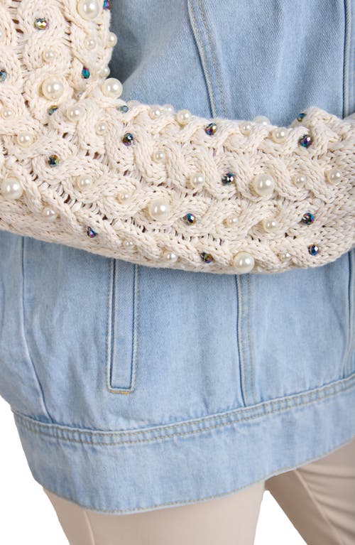 Saachi Embellished Knit Sleeve Denim Jacket In Blue