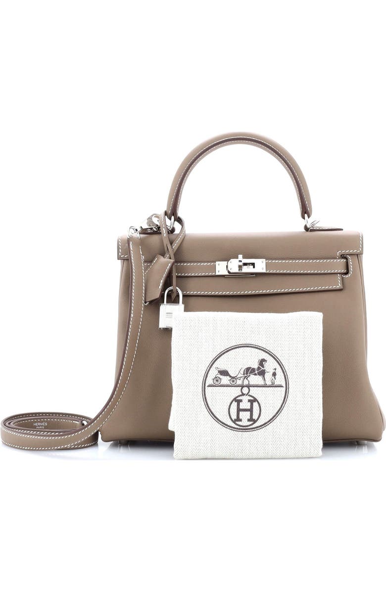 Pre-Owned Hermes Kelly Handbag Grey Swift with Palladium Hardware 25, Alternate, color,