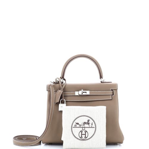 Pre-owned Hermes Hermes Kelly Handbag Grey Swift With Palladium Hardware 25 In Brown