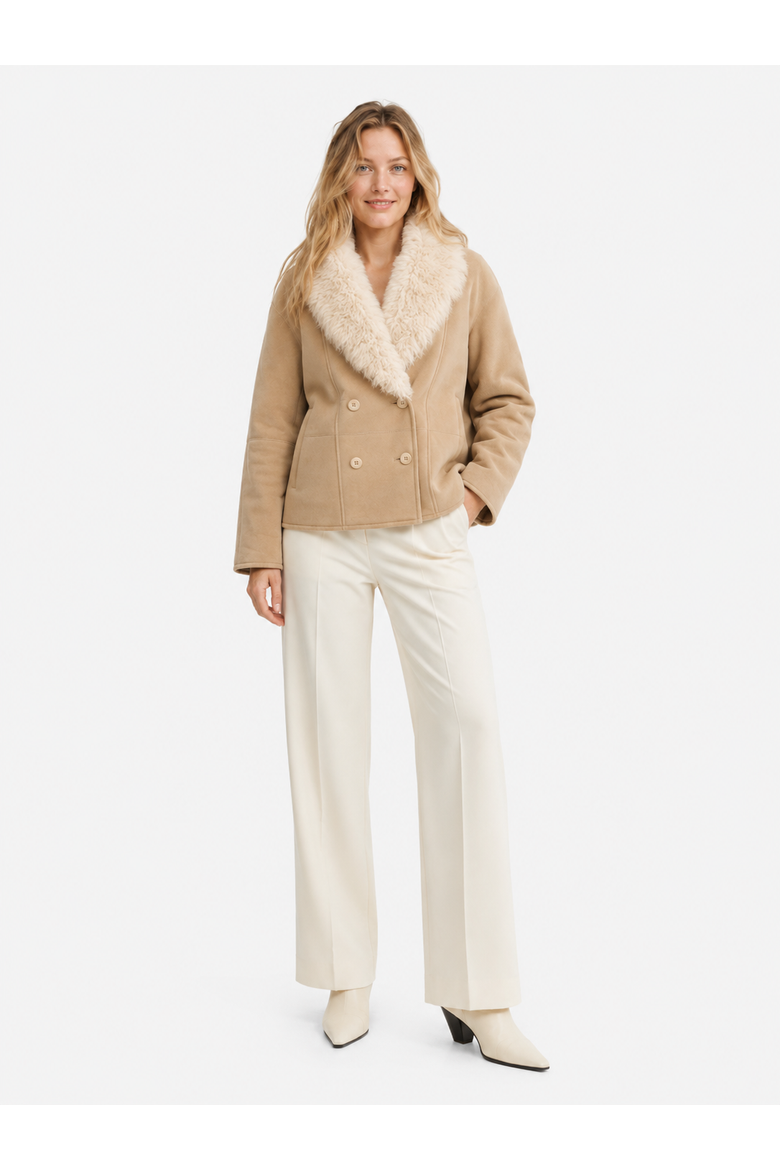 Adagio Double-Breasted Merino Curly Shearling Jacket, Alternate, color, Chalk