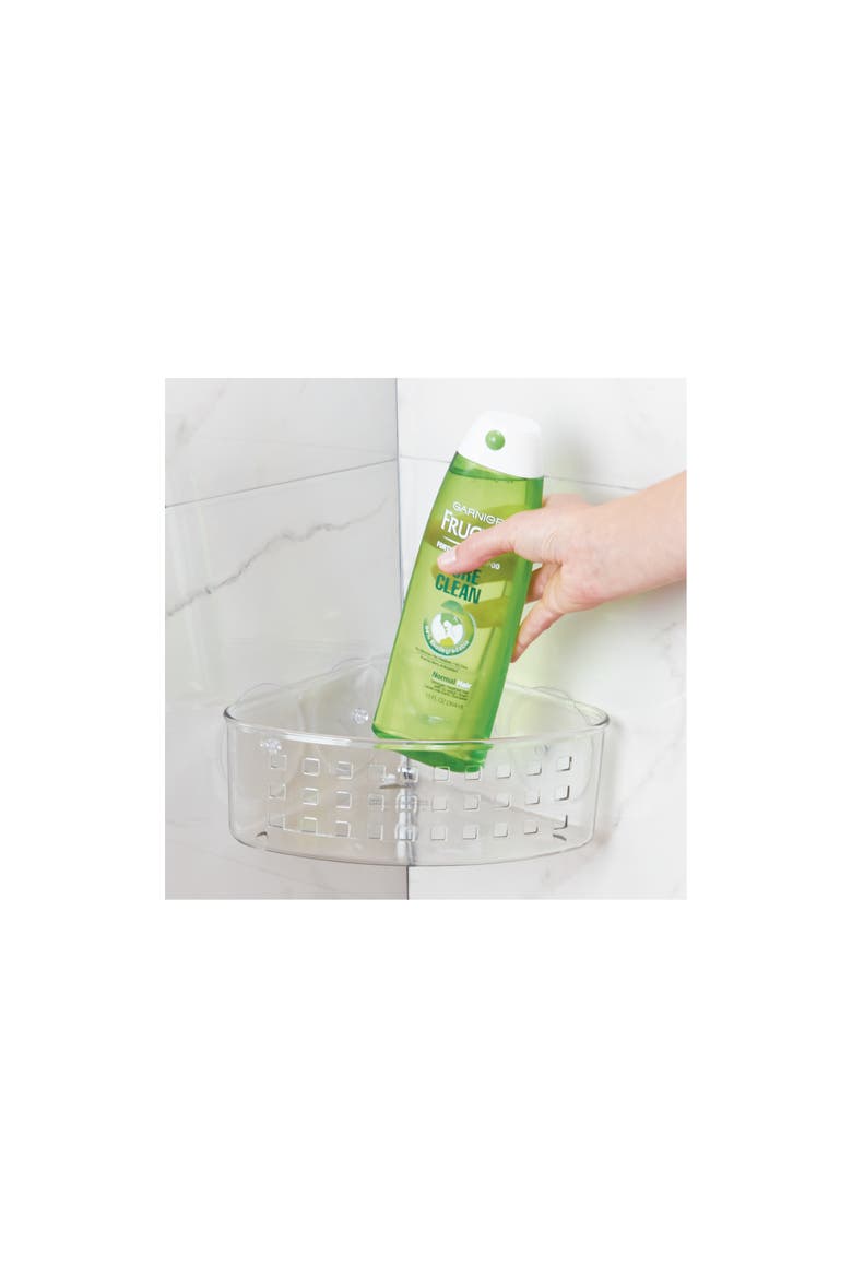 iDesign Plastic Suction Cup Corner Shower Basket for Bathroom Storage, Set of 2, Clear, Alternate, color, Clear