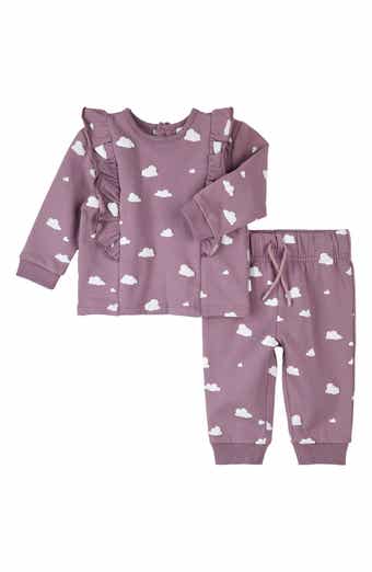 Cloud Print Ruffle Fleece Sweatshirt & Joggers Set