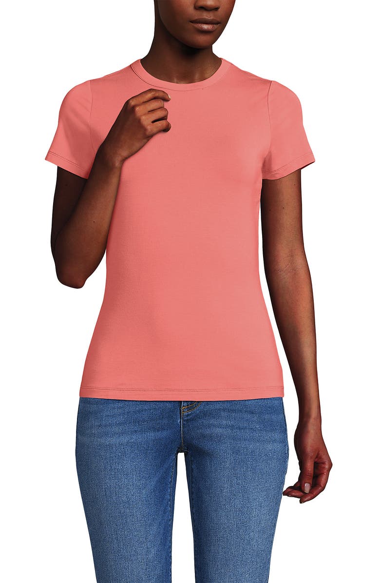 Lands' End Petite Short Sleeve Cooling Crew Neck T-Shirt, Main, color, Coral Clay