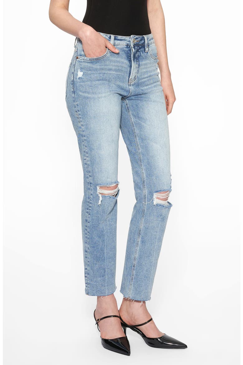 High Waist Ripped Straight Leg Jeans, Alternate, color, LIGHT BLUE