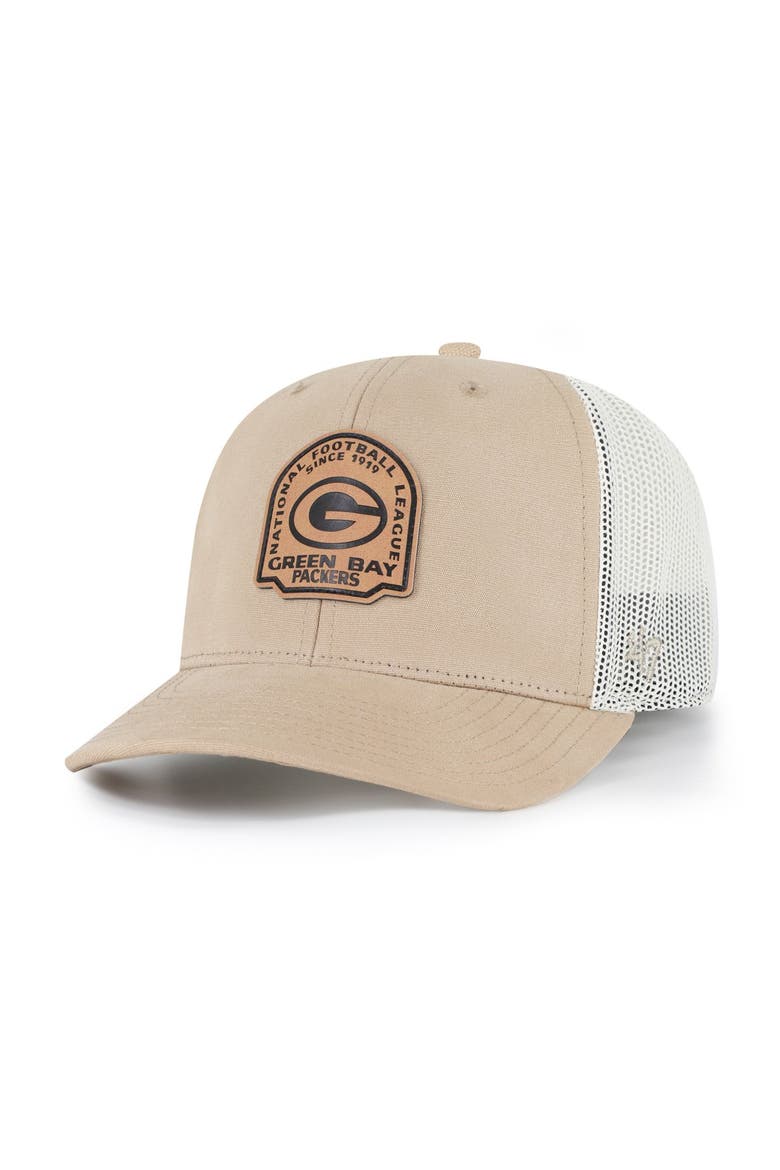 Men's '47 Khaki Green Bay Packers Bonehide Trucker Adjustable Hat, Main, color, Khaki