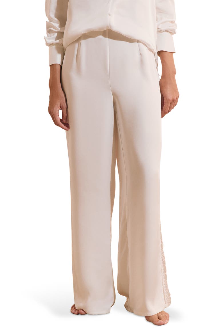 Bridal Bliss Lace Trim Wide Leg Pants, Main, color, WHITE