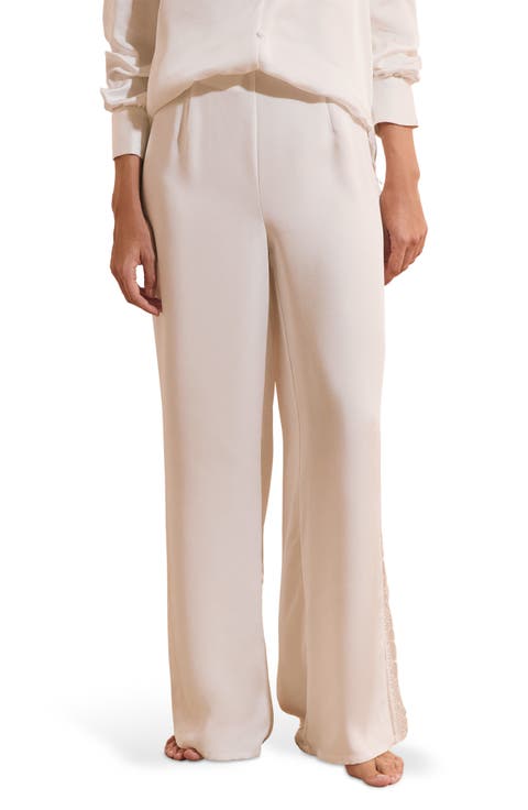 Bridal Bliss Lace Trim Wide Leg Pants