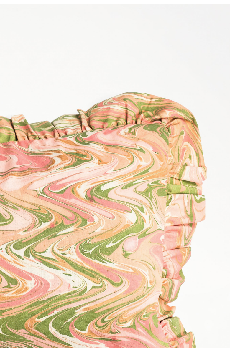 Inner Child Peony Bloom Ruffled Hand-Marbled Pillow - Cover Only, Alternate, color, Peony Bloom