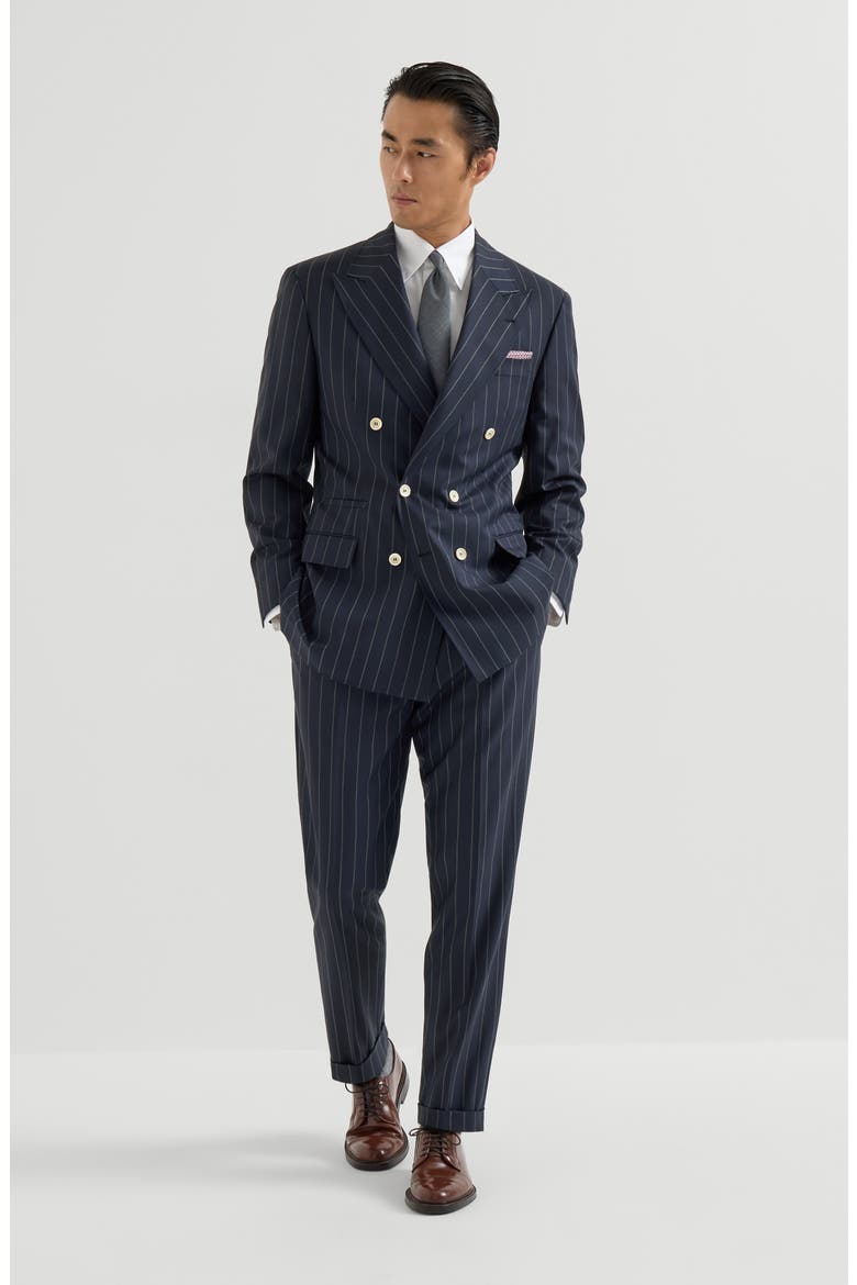 Super 150s virgin wool wide chalk stripe batavia one-and-a-half breasted Tailor blazer, Alternate, color, Blue