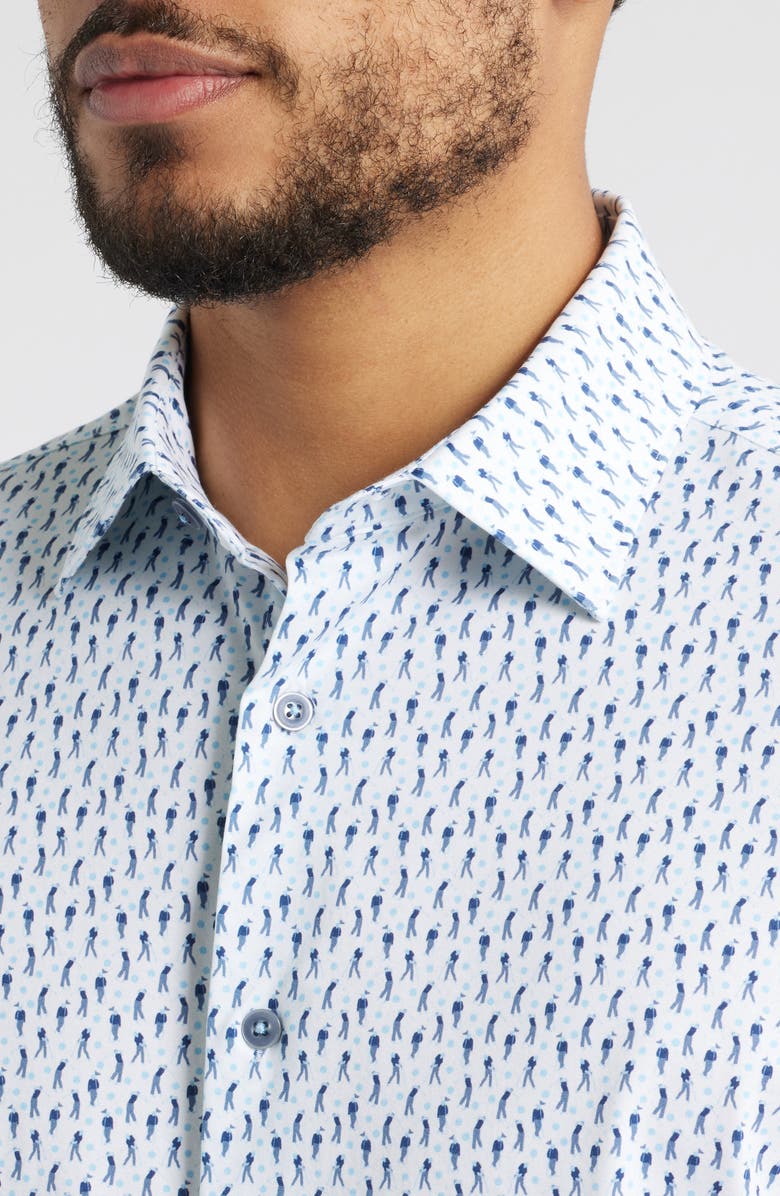 Bugatchi Miles OoohCotton<sup>®</sup> Golfer Print Short Sleeve Button-Up Shirt, Alternate, color, Ice