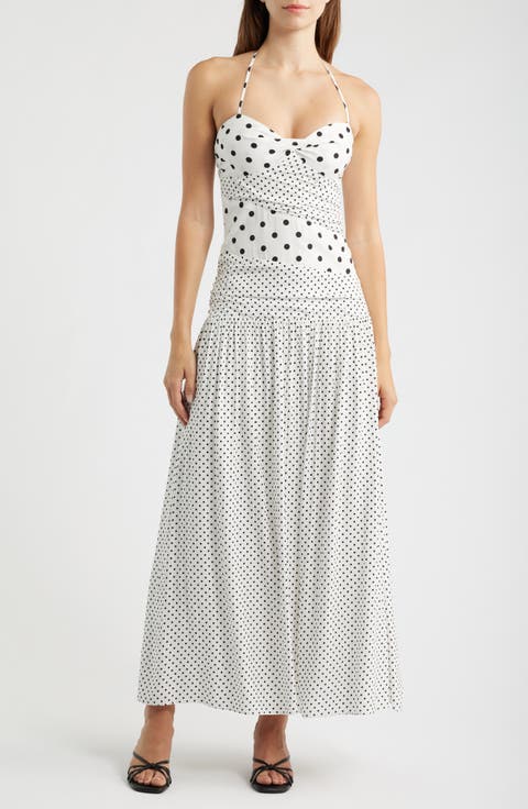 Marguerite Halter Dot Print Maxi Dress