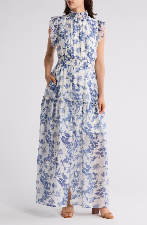 Floral Flutter Sleeve Maxi Dress