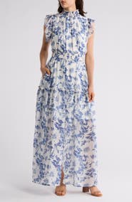 MELLODAY Floral Flutter Sleeve Maxi Dress