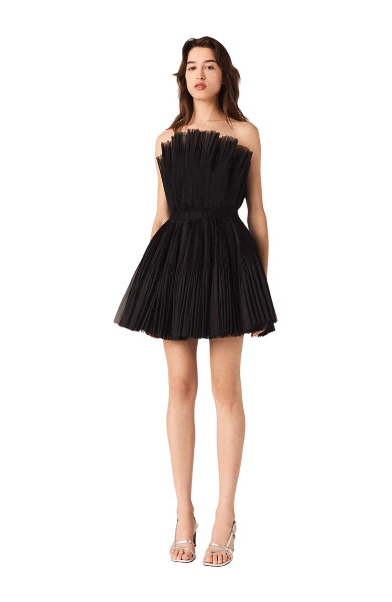 maje Tulle and organza bustier dress, Alternate, color, Black