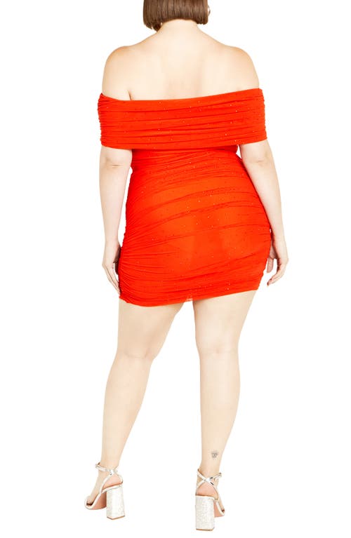 City Chic Kayla Diamante Off The Shoulder Body-con Minidress In Orange