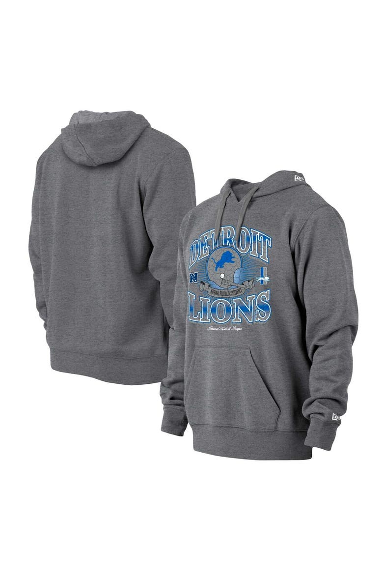 Men's New Era Heather Gray Detroit Lions Retro Pullover Hoodie, Main, color, Heather Gray