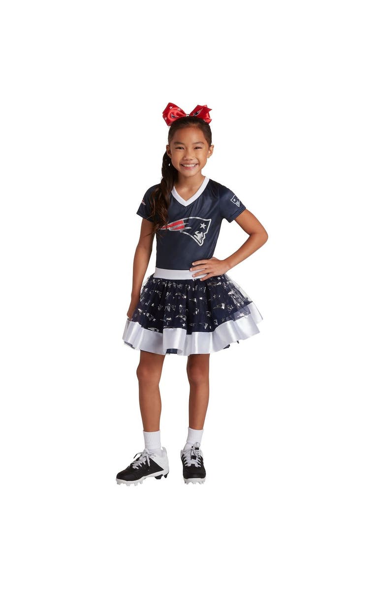 JERRY LEIGH Girls Youth Navy New England Patriots Tutu Tailgate Game Day V-Neck Costume, Alternate, color, Navy
