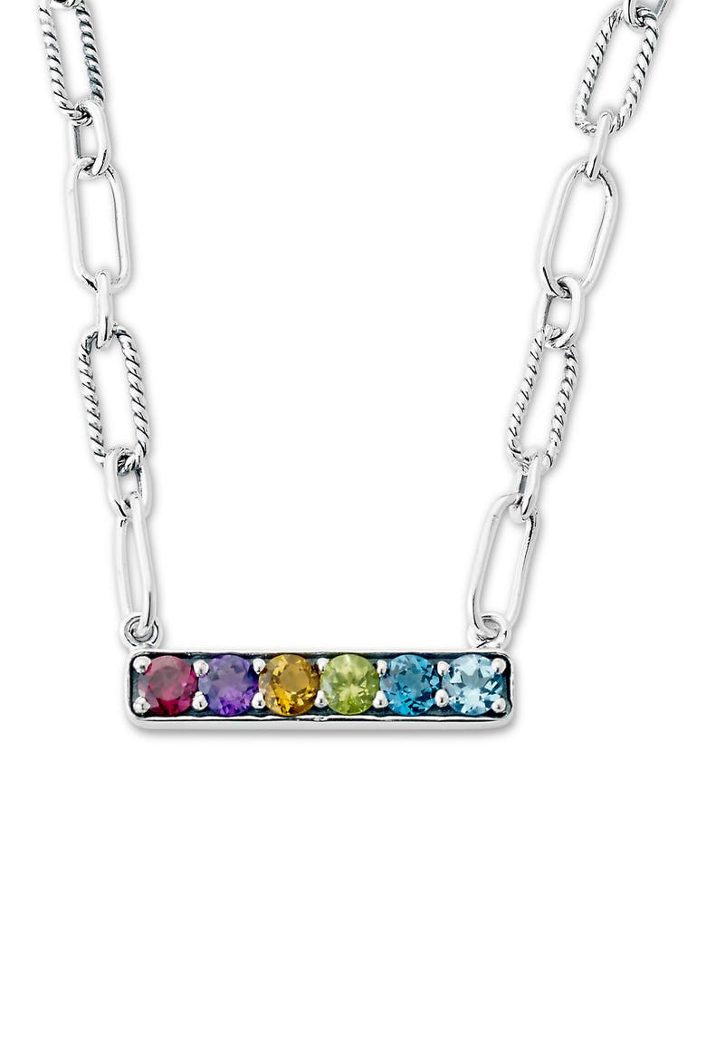 Sterling Silver Semiprecious Stone Bar Pendant Necklace, Main, color, MULTI