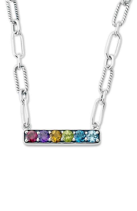 Sterling Silver Semiprecious Stone Bar Pendant Necklace
