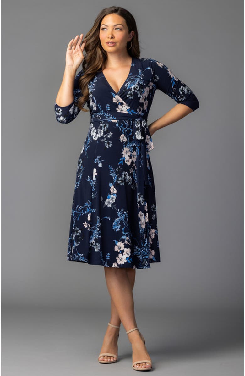Kiyonna Signature Wrap Dress, Alternate, color, French Blue Garden