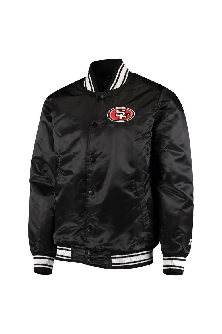 Men's Starter Black San Francisco 49ers Locker Room Satin Varsity Full-Snap Jacket, Alternate, color, Black