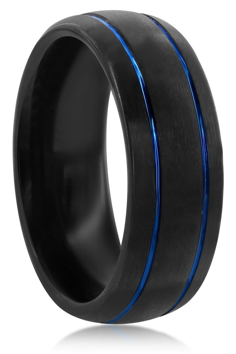Blue Striped Tungsten Eternity Band, Alternate, color, BLACK