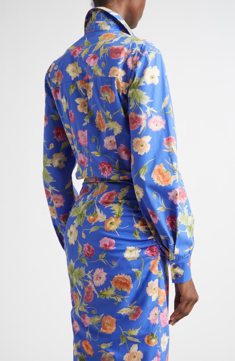 Carolina Herrera Poppy Print Button-Up Shirt, Alternate, color, Bluebell Multi